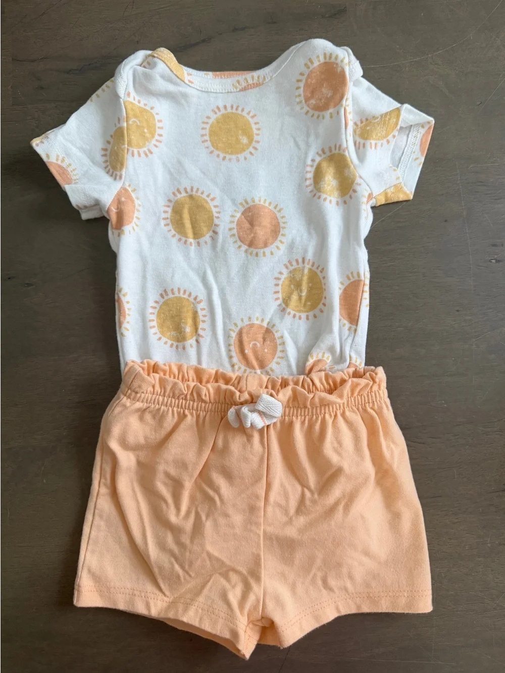 Jumping Beans Baby 3M 2pc White/ Peach Cotton Knit Sun Bodysuit Shorts Set